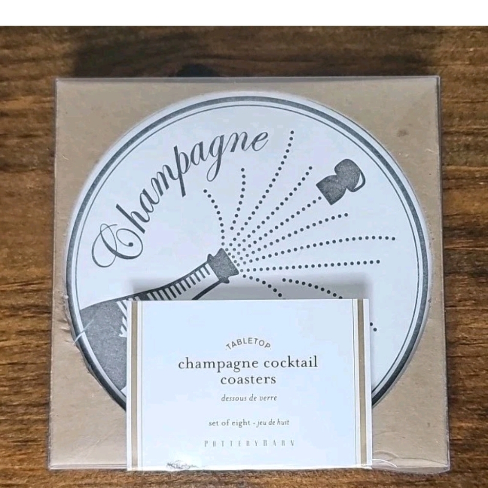 NEW Pottery Barn Champagne Cocktail Coasters Set Of 8 Tabletop Drink Recipes